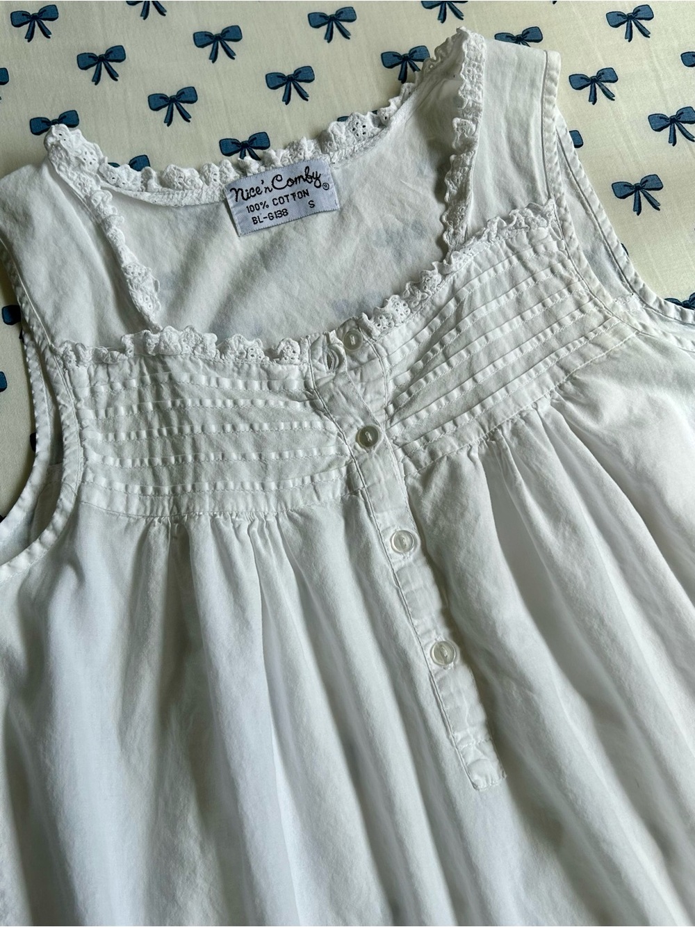 Vintage White 100% Cotton Sleeveless Night Dress